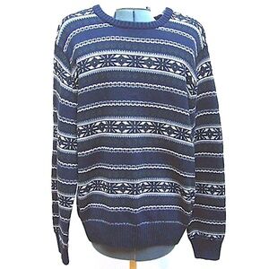 Dockers Mens Sweater Blue & White Striped Fair Isle Elbow Patch Size XL